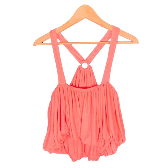 Free People Shirt Women’s Size Medium Just A Fling Coral Bubble Crop Tank Top M - Picture 2 of 10